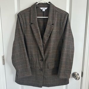 Old Navy Petite Plaid Blazer – Brown Plaid, Tailored Fit (Size Petite Large)